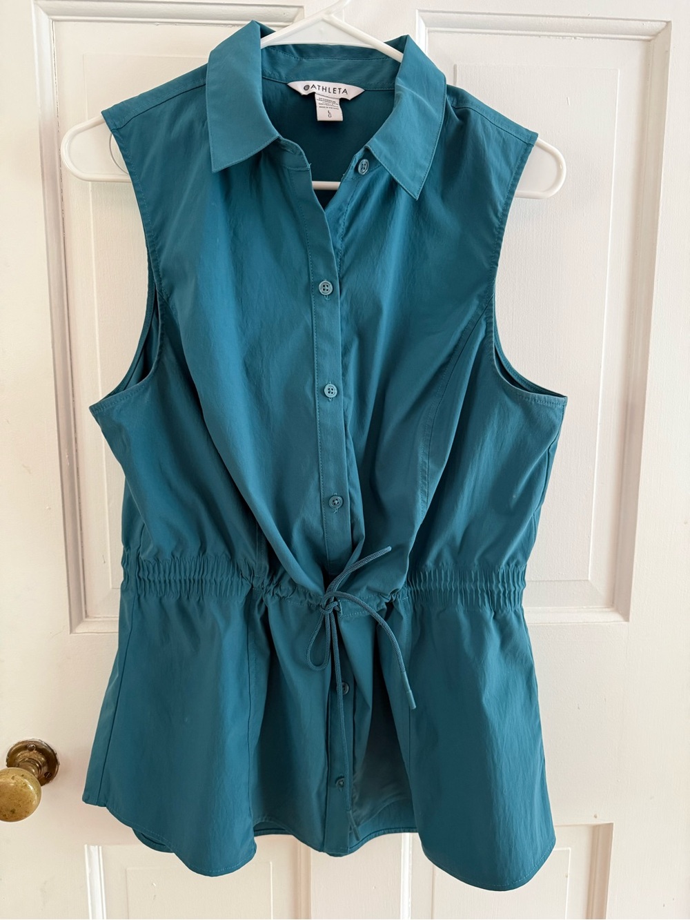 Athleta Teal Button-Front Sleeveless Drawstring Shirt - size L